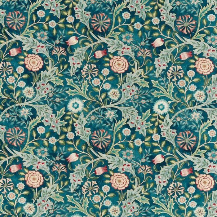 Wilhelmina Teal Fabric by Morris & Co
