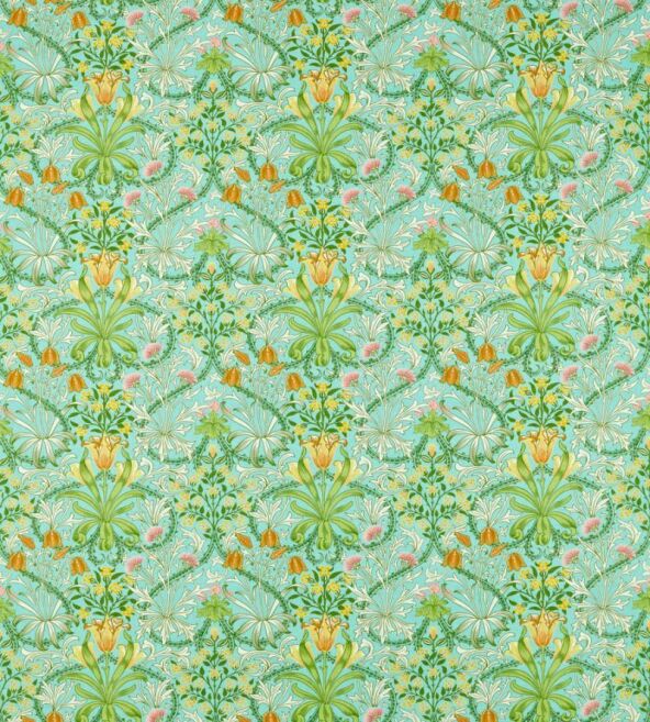 Woodland Weeds Orange/Turquoise Fabric by Morris & Co