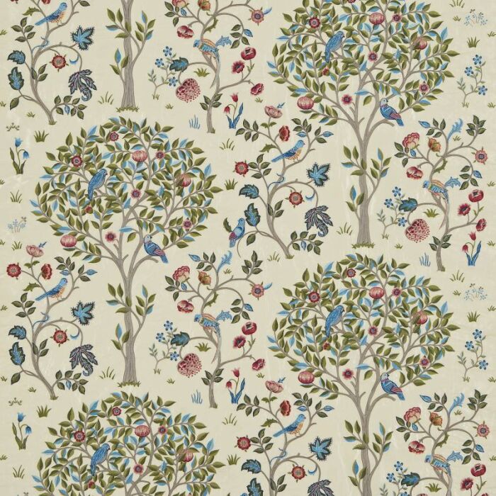 Kelmscott Tree Embroidery Woad/Rose Fabric by Morris & Co