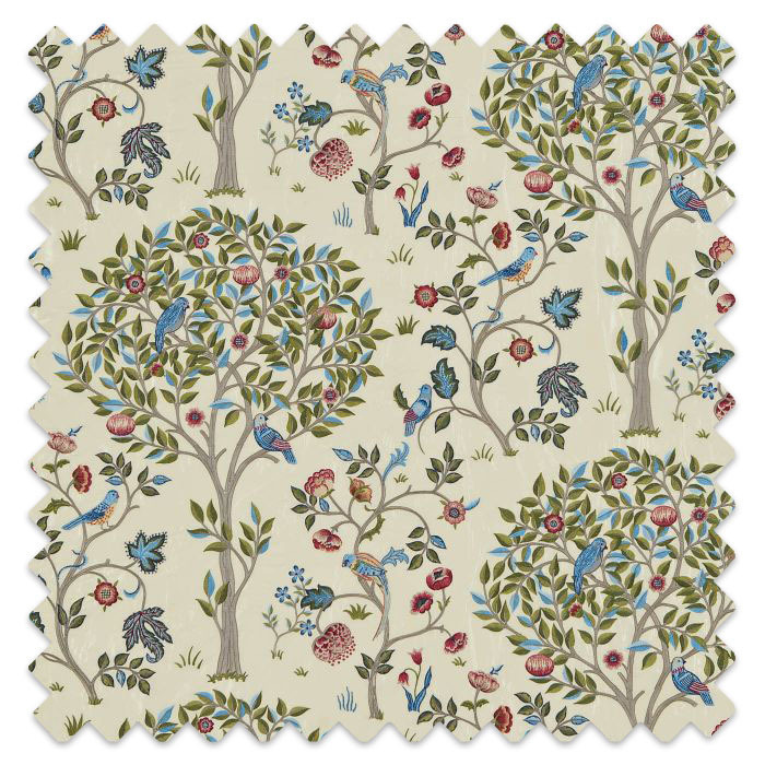 Swatch of Kelmscott Tree Embroidery Woad/Rose