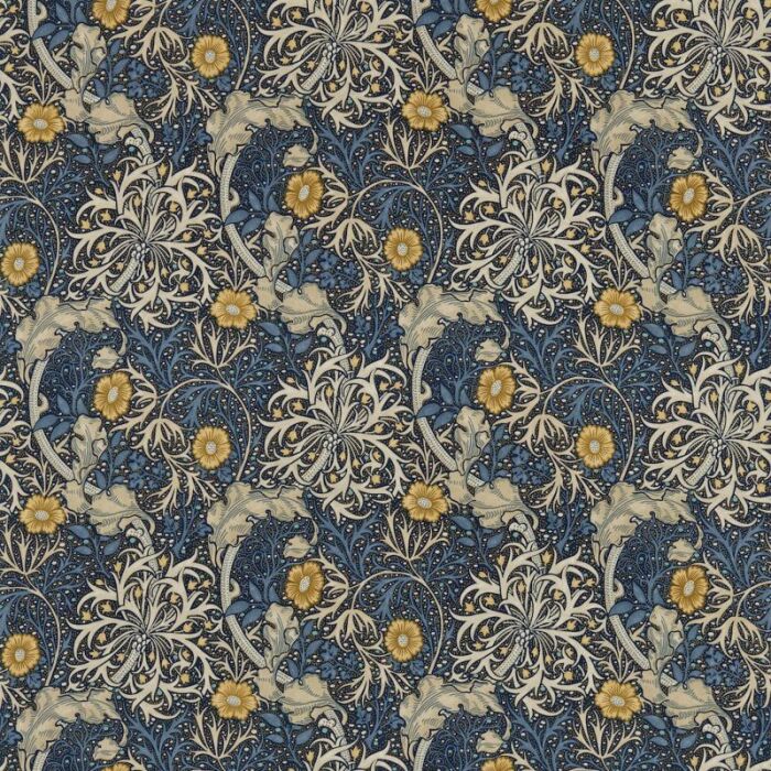 Morris Seaweed Ink/Woad Fabric by Morris & Co