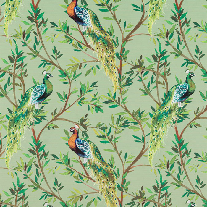 Peacock Avocado Fabric by Bill Beaumont