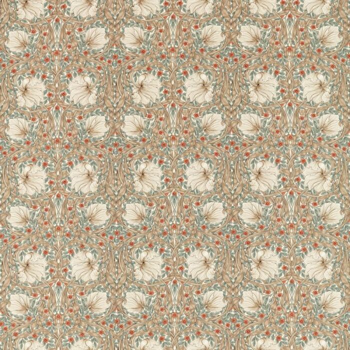 Pimpernel Linen/Coral Fabric by Morris & Co