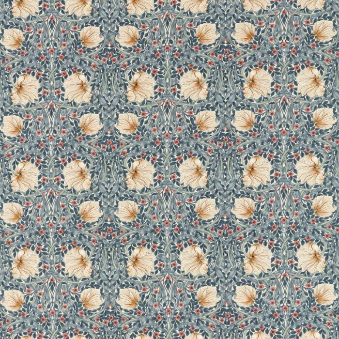 Pimpernel Woad/Coral Fabric by Morris & Co