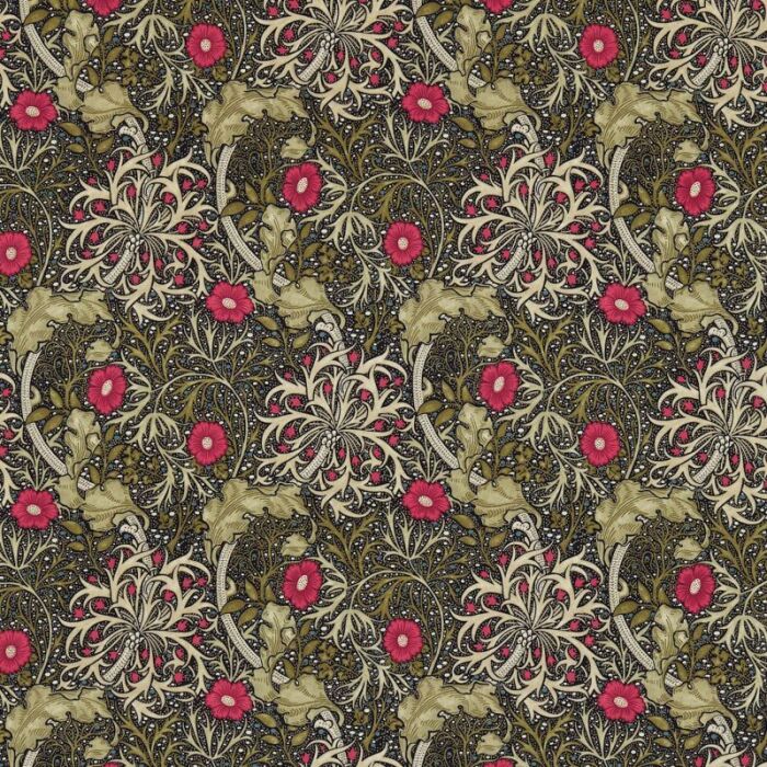 Seaweed Ebony/Poppy Fabric by Morris & Co