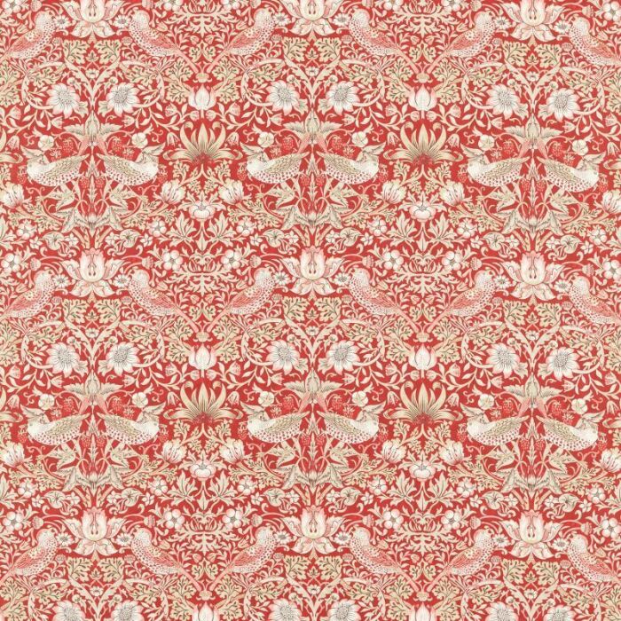 Simply Strawberry Thief Indian Red Fabric by Morris & Co