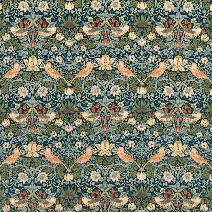 Strawberry Thief Velvet Indigo/Thyme Fabric by Morris & Co