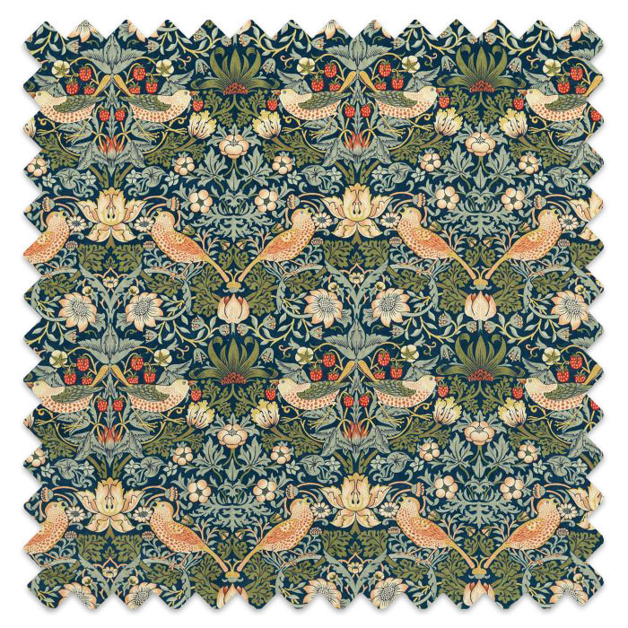 Swatch of Strawberry Thief Velvet Indigo/Thyme