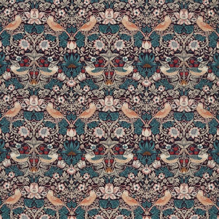 Strawberry Thief Velvet Mulberry/Slate Fabric by Morris & Co