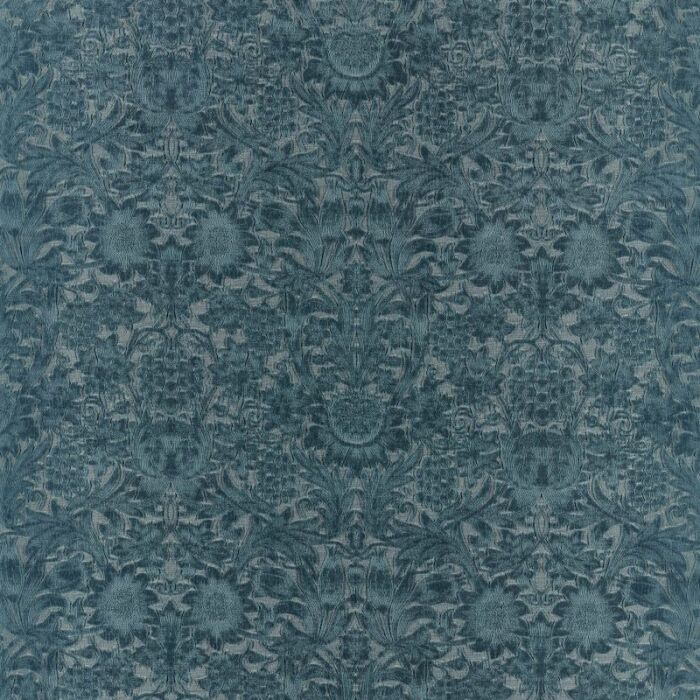 Sunflower Caffoy Velvet Webbs Blue Fabric by Morris & Co