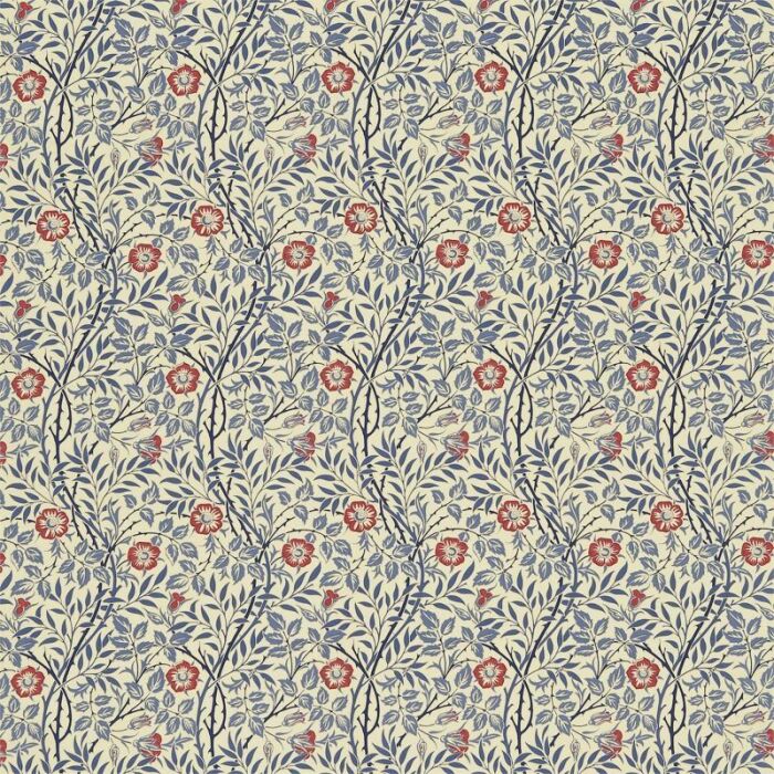Sweet Briar Indigo/Red Fabric by Morris & Co