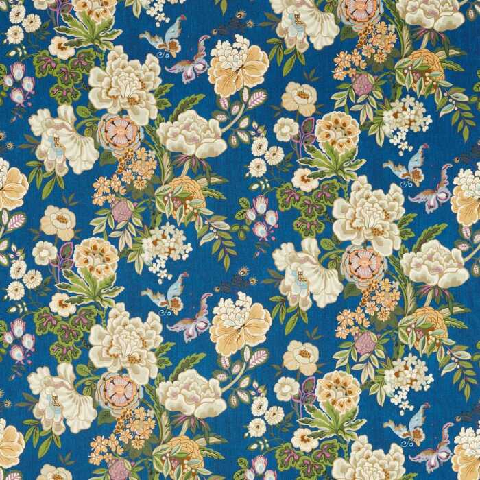 Emperor Peony Herbal Blue/Amber Fabric by Sanderson