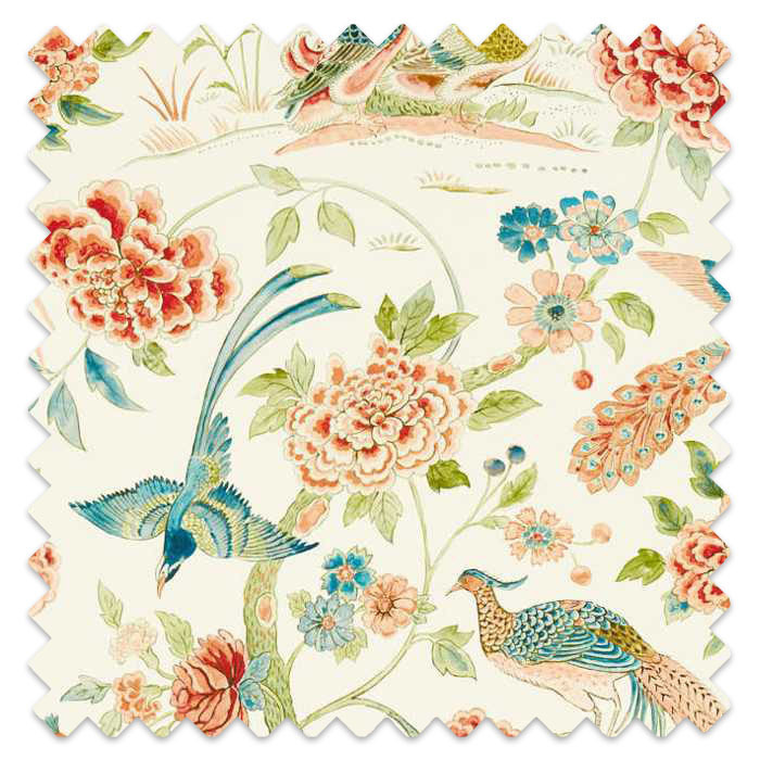 Swatch of Indienne Peacock Cinnabar Red/Olive