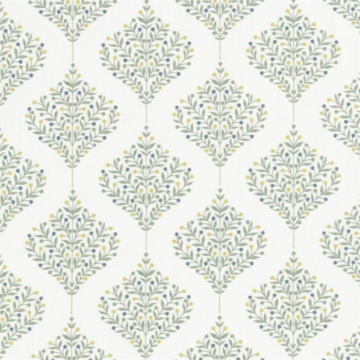 Orchard Tree Gardenia Green Fabric by Sanderson