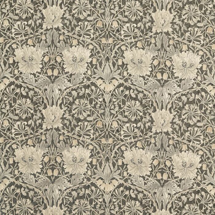 Pure Honeysuckle & Tulip Print Black Ink Fabric by Morris & Co
