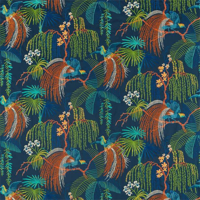 Rain Forest Embroidery Tropical Night Fabric by Sanderson