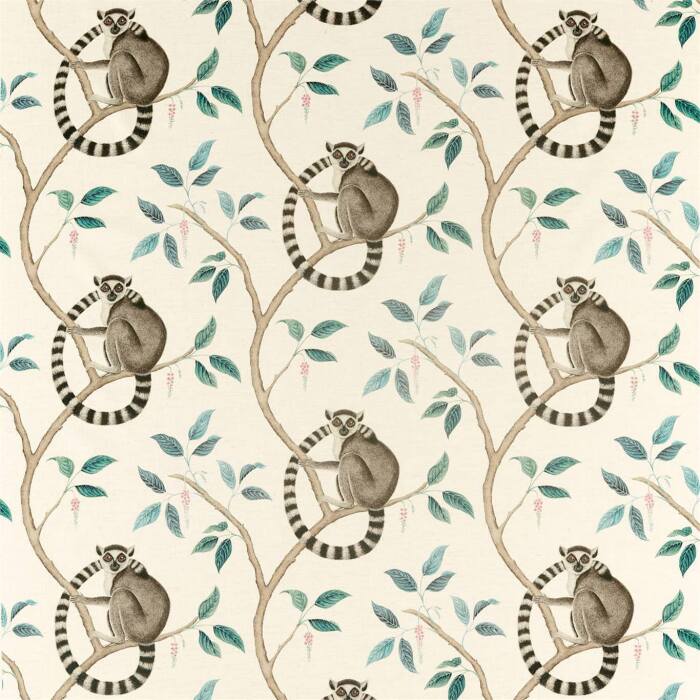 Ringtailed Lemur Grey Fabric by Sanderson