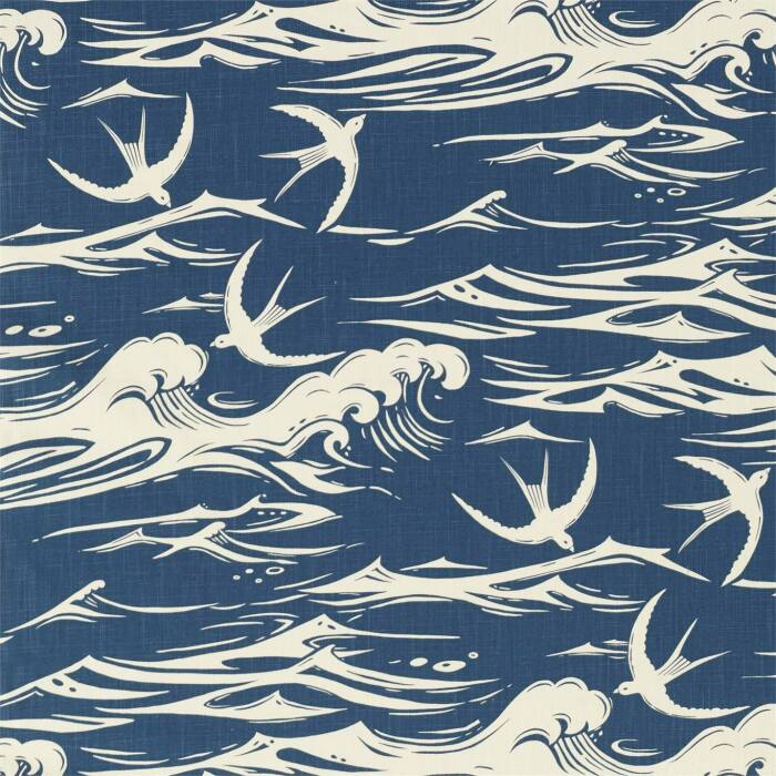 Swallows At Sea Navy Fabric by Sanderson