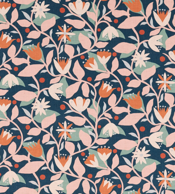 Dancing Daisies Print Midnight Fabric by Scion