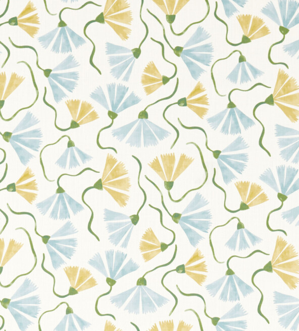 Fringed Poppy Print Honey Cornflower Fabric by Scion