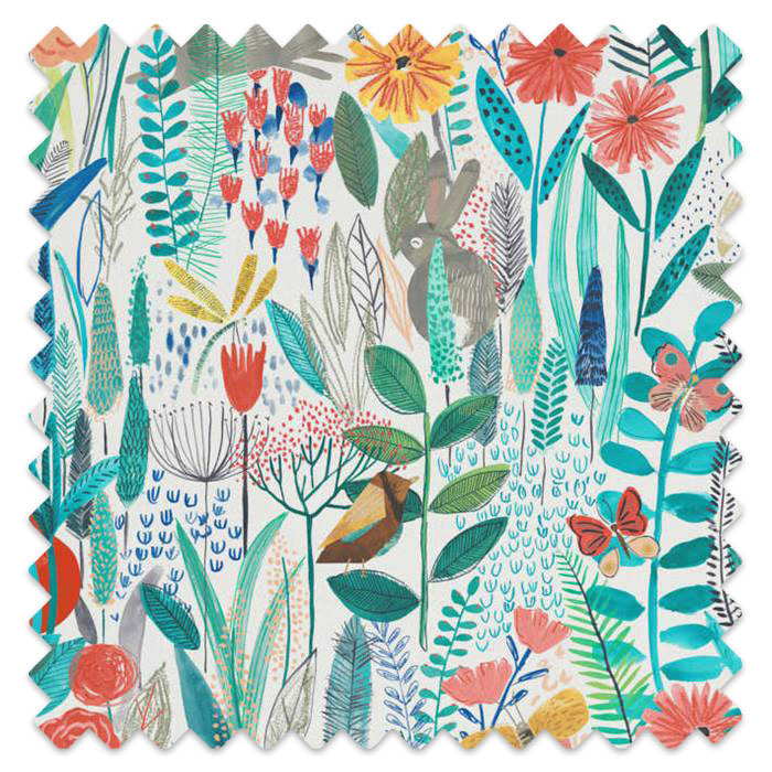 Swatch of Hide And Seek Poppy/Marine/Ochre