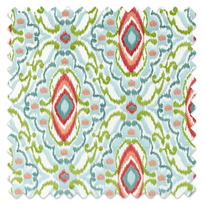 Swatch of Ixora Sky/Cascade/Vermillion