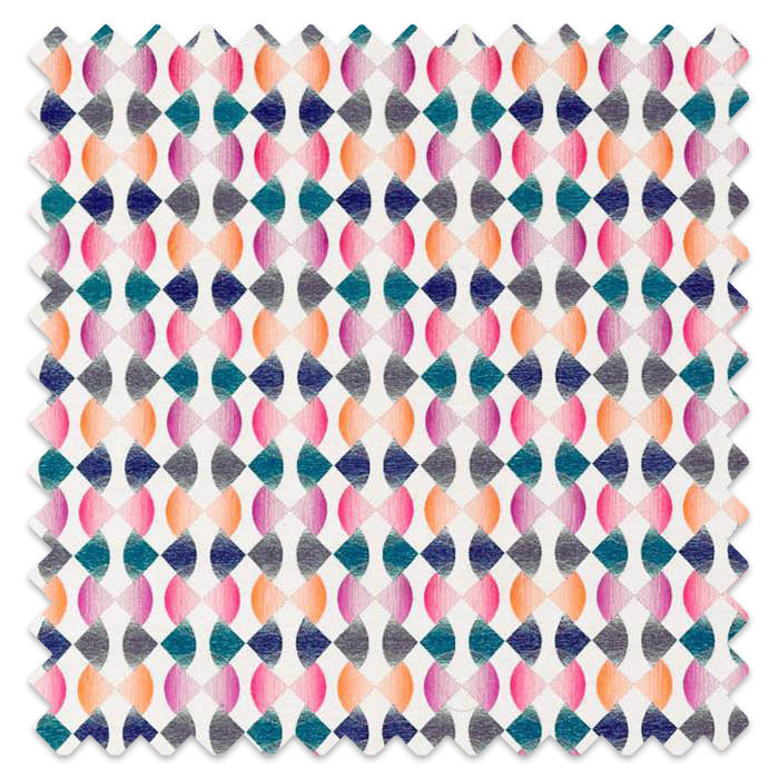 Swatch of Maiolica Fuchsia Mandarin Indigo