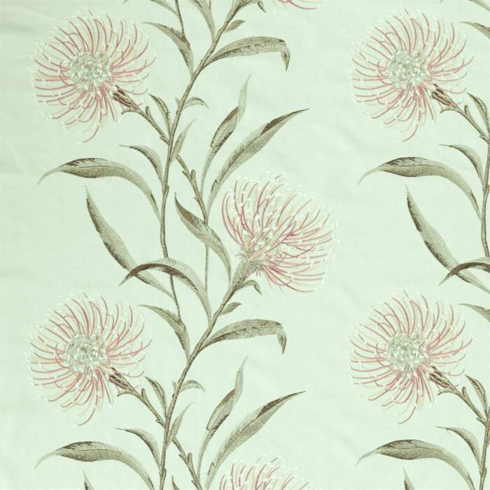 Catherinae Embroidery Silver Mint Fabric by Sanderson