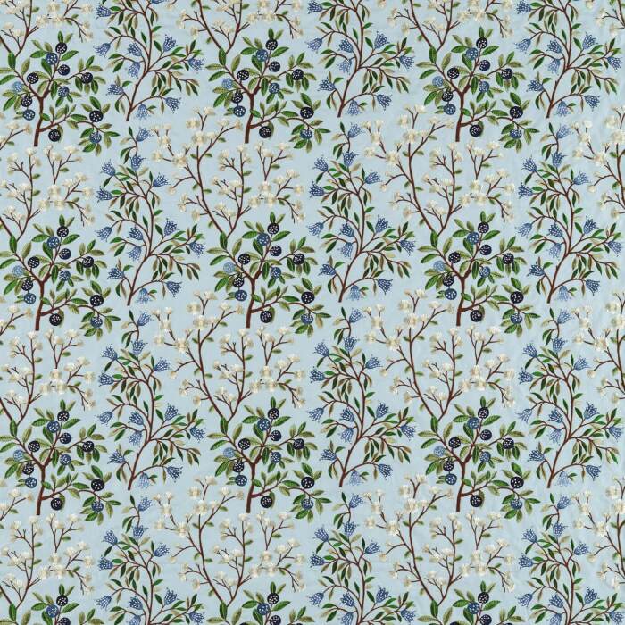 Foraging Embroidery Dawn Blue Fabric by Sanderson
