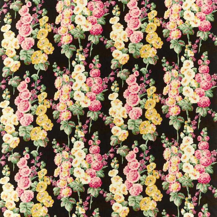 Hollyhocks Ebony/Cerise Fabric by Sanderson