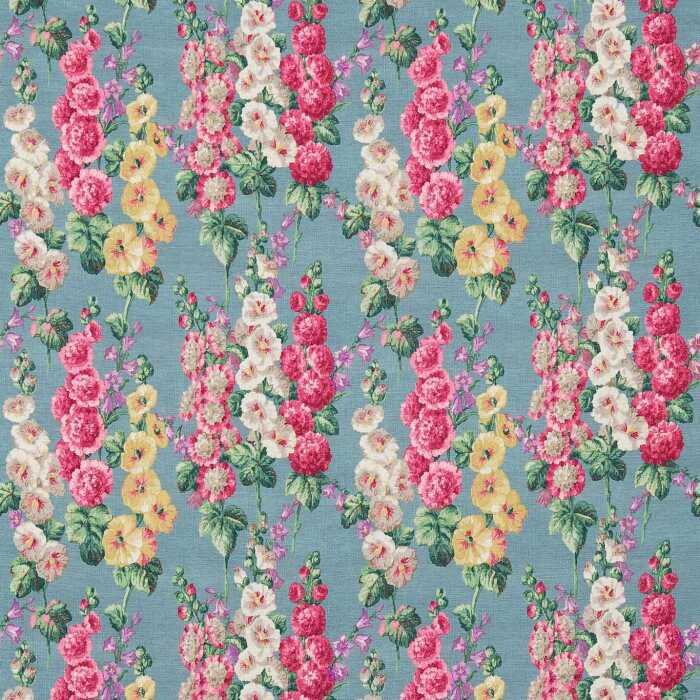 Hollyhocks Petrol Blue/Multi Fabric by Sanderson