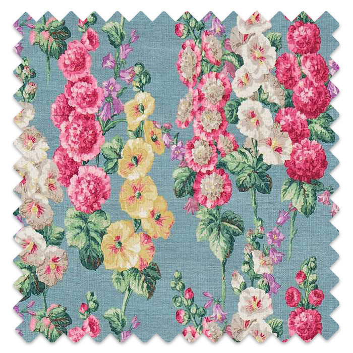 Swatch of Hollyhocks Petrol Blue/Multi