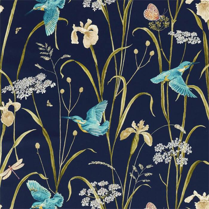 Kingfisher & Iris Navy/Teal Fabric by Sanderson