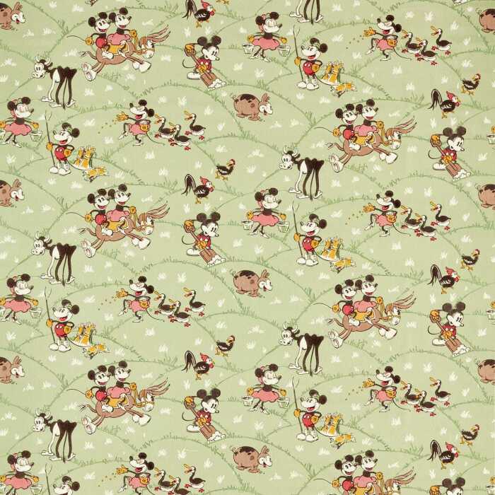 Mickey At The Farm Macaron Green Fabric by Sanderson