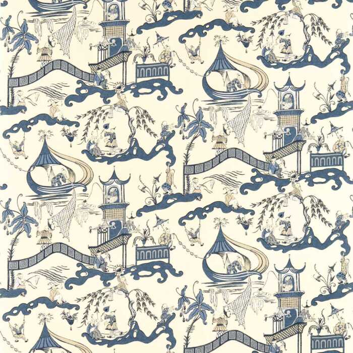Pagoda River Indigo/Blue Fabric by Sanderson