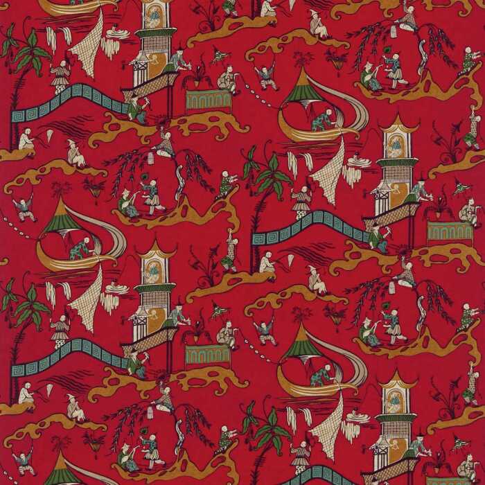Pagoda River Red/Gold Fabric by Sanderson