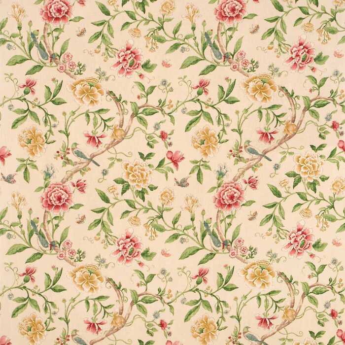 Porcelain Garden Red/Beige Fabric by Sanderson