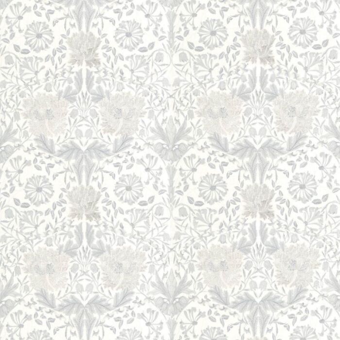 Pure Honeysuckle & Tulip Embroidery Lightish Grey Fabric by Morris & Co