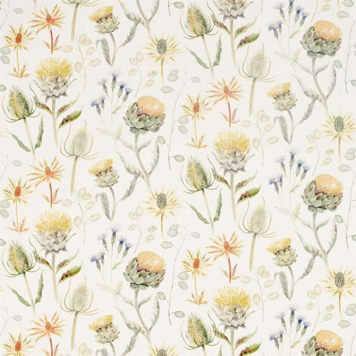 Thistle Garden Ochre/Olive Fabric by Sanderson