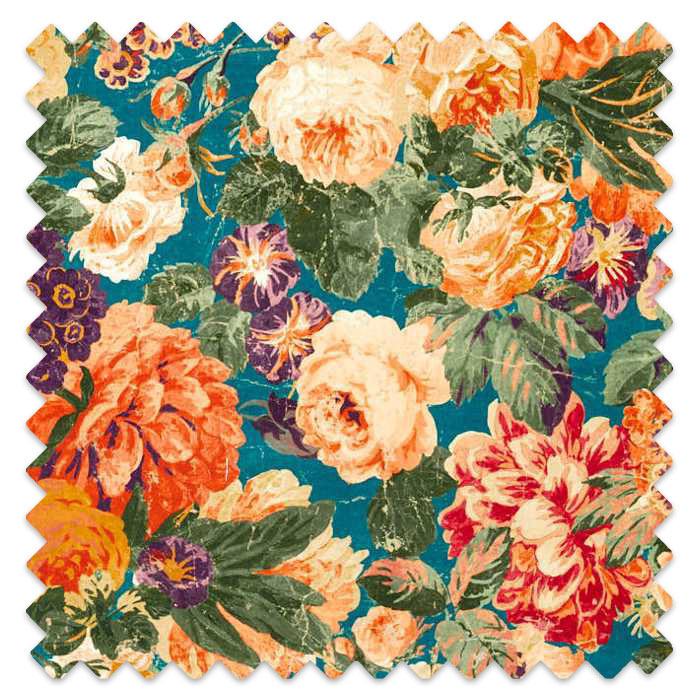 Swatch of Very Rose And Peony Kingfisher/Rowan Berry