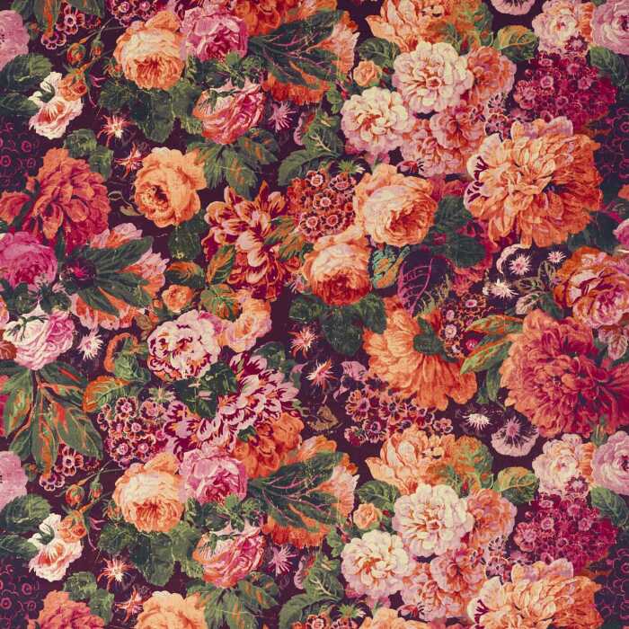 Very Rose And Peony Wild Plum Fabric by Sanderson