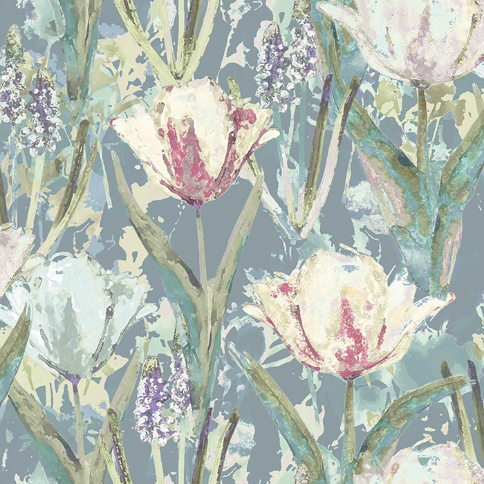 Tulips Duck Egg Fabric by Chess