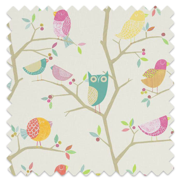 Swatch of What A Hoot Pink Aquamarine Lime And Natural