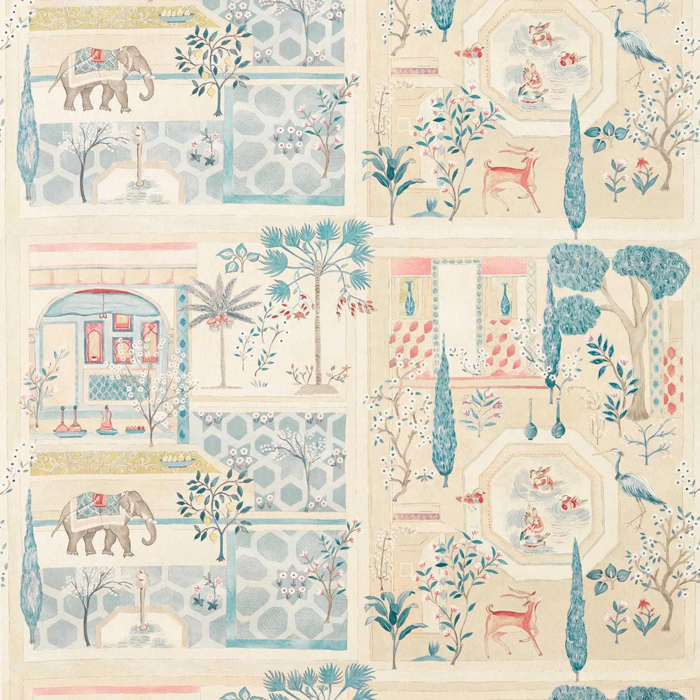 Sultans Garden Ruby Teal Fabric by Sanderson