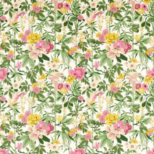 Made To Measure Curtains Bamboo & Bird Scallion Green/Fushcia