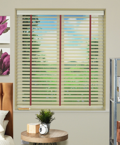 Cream Wood Venetian Blind With Rust Tape