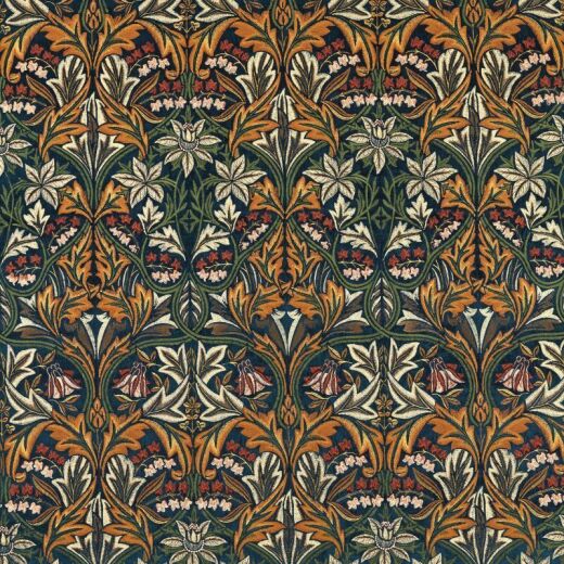 Made To Measure Curtains Bluebell Embroidery Indigo/Russet