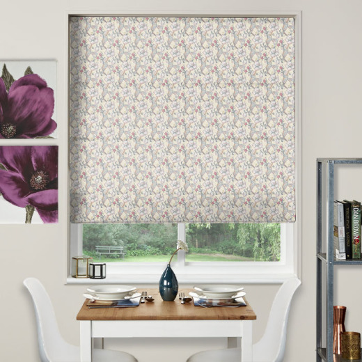 Golden Lily Dove Plum Electric Roman Blind