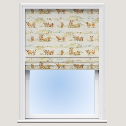 Roman Blind Highland Cattle Linen 