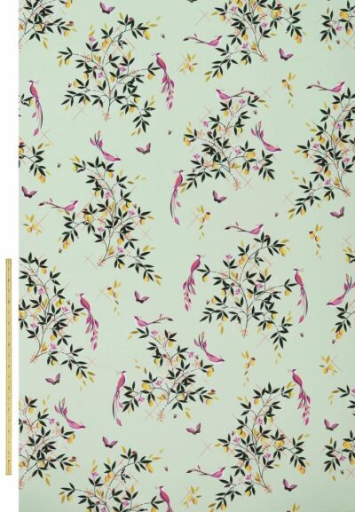 Bird And Trellis Sateen Duckegg Fabric